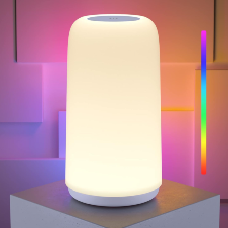 Touch bedside lamp with sleek look, three-level dimmable brightness, warm soft light, multi-color smart nightstand lamp, home gift for living room